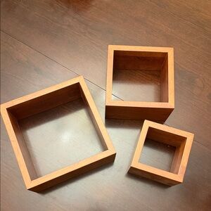 Set of Three Wooden Square Wall Shelves